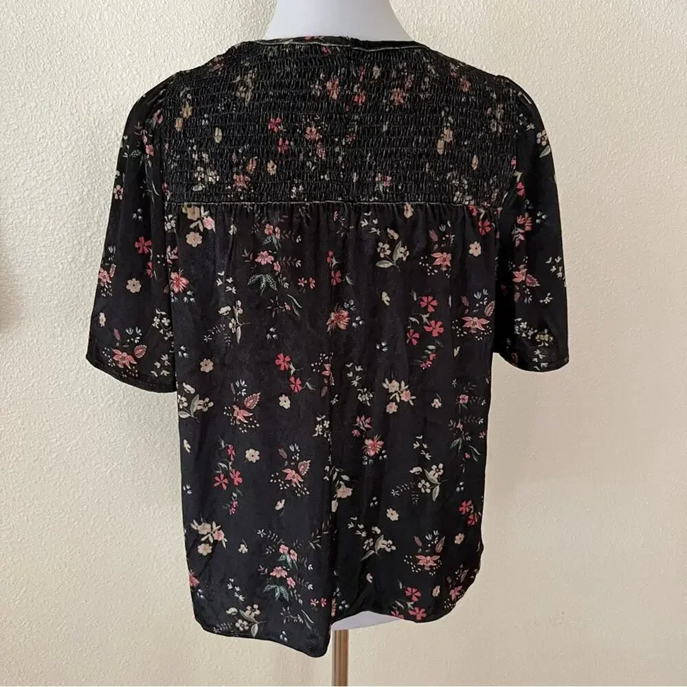 Sanctuary Liam floral velvet smocked peasant blouse NEW SMALL